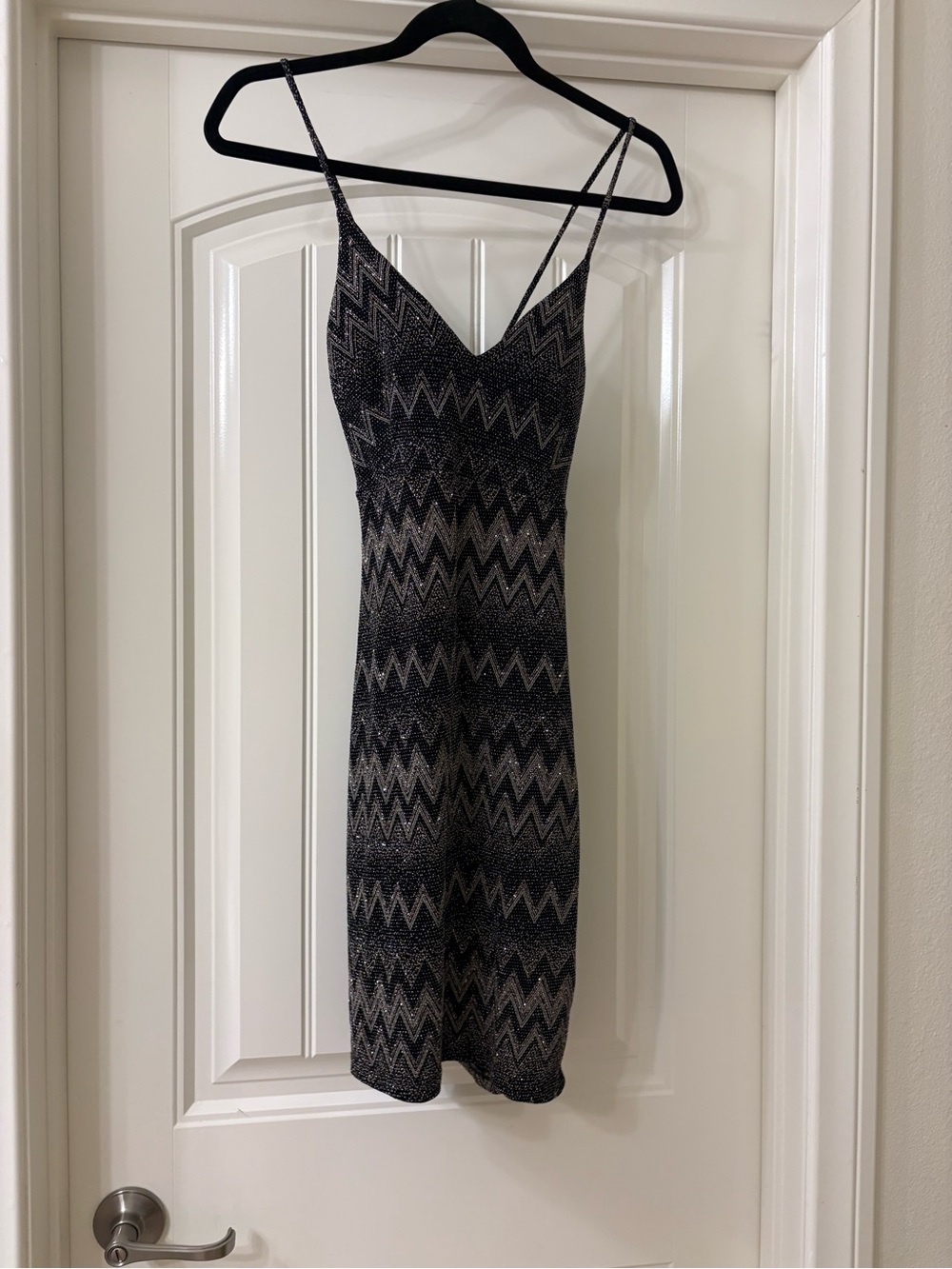 Guess Black and Silver Zigzag Midi Slip Dress